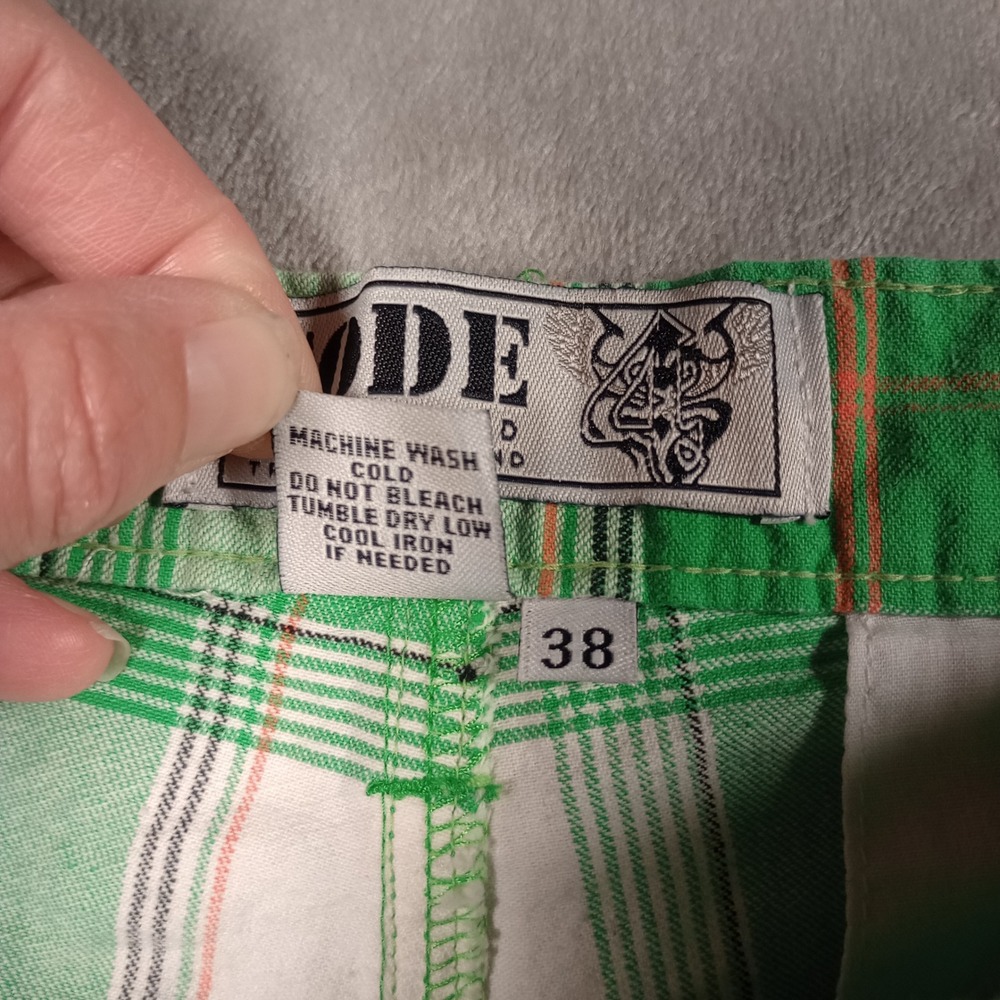 Code Plaid Shorts Mens 38 Green Madras Flat Front Cotton Summer Golf Skater - Picture 5 of 10